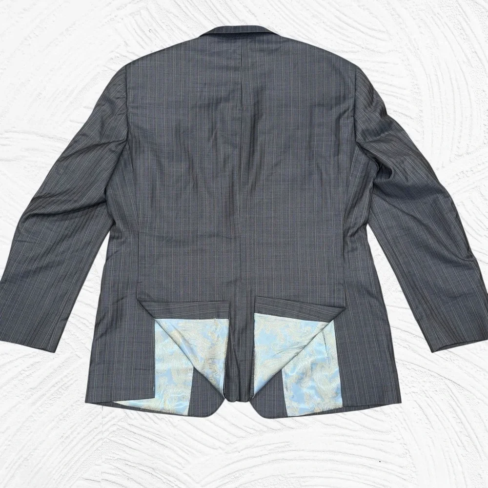Sartoria Tosi 42R Hand Made Italy Super 150s/Silk Blazer Gray Blue Pinstripe